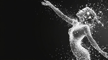 Fototapeta premium Dance of the particles. Girl in dance consists of dots and circles.