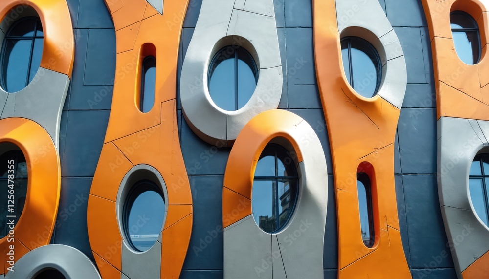 Aufkleber modern architecture building exterior. features colorful geometric shape stone tiled wall facade. co