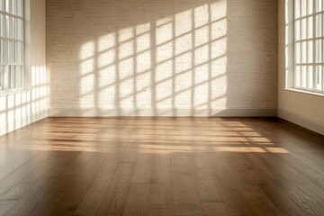 Rustic Charm: 3D Render of Room with Brick Wall and Wooden Floor as Interior Background