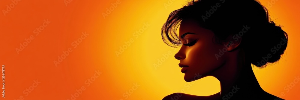Poster Silhouette of a model against a glowing sunset background in a minimalist style with space for text. Generative AI
