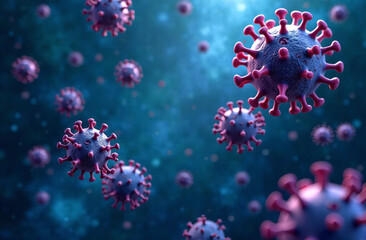 Viruses and germs moving blue background, abstract illustration. AI Generative