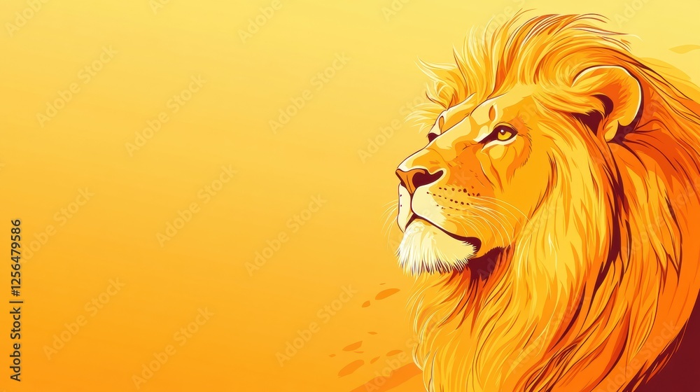 Aufkleber regal lion portrait with glowing golden mane illuminated by sunset light, perfect for adding text. g