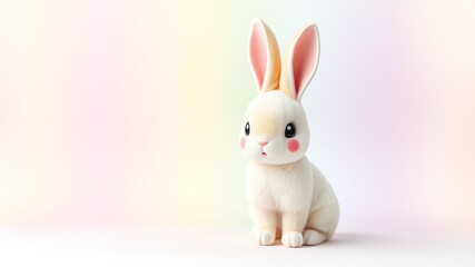 Obraz premium Pastel Paradise: Enchanting Kawaii Rabbit on Rainbow Backdrop