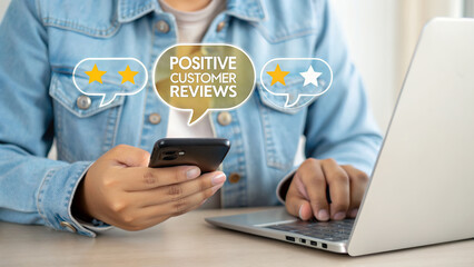 Smartphone Customer Review: Positive Feedback, High Rating, Excellent Service, Digital Business Success, Online Reputation Management, Customer       