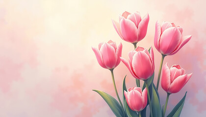 Obraz premium Pink tulips blossoming against a soft pastel background