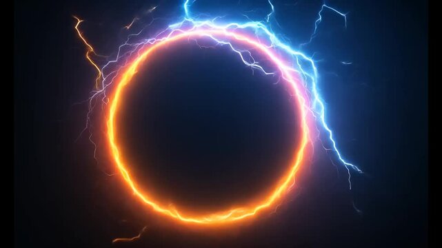 lightning in the sky that forms blue and orange circles on a black background. 4k videos