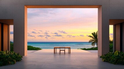 Fototapeta premium Modern Workspace with Scenic Ocean View for Productive Workation Experience