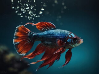 Colorful Betta Fish Swimming in a Vibrant Home Aquarium