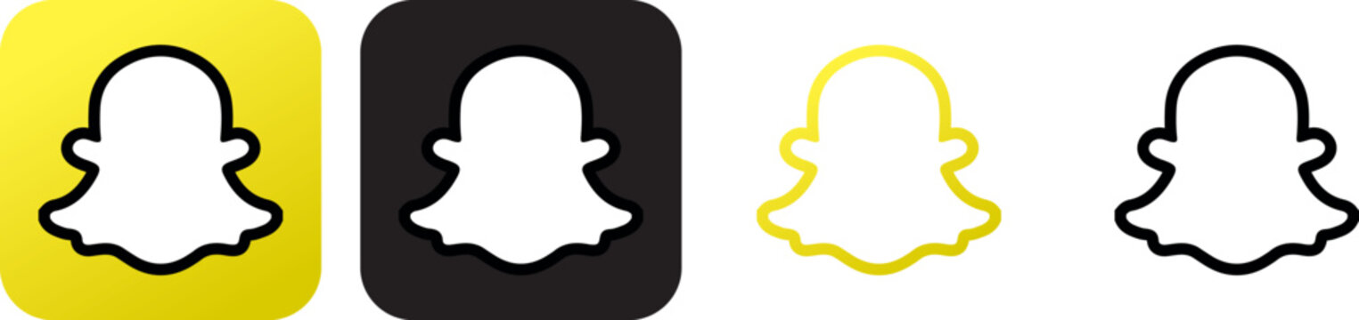 Snapchat logo set featuring different variations of the ghost icon, social media branding elements. Editorial use only.