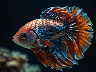Vibrant Betta Fish in an Underwater Aquarium Setting