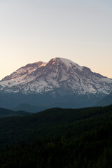 Mount Rainier Scenic View - Lush Evergreen Forest and Snow-Capped Peak in Washington State"
