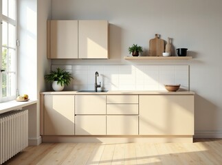 Scandinavian Kitchen Wall Mockup - 3D Render