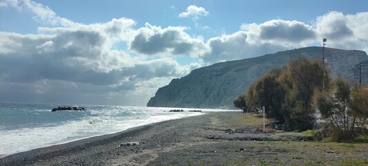 Kamari beach based on Santorini in February