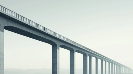 Long concrete bridge stretching into foggy landscape