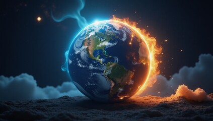 Fototapeta premium Two overlapping earths display a spiritual energy versus darkness conflict Earth Day spiritual contrast events energy wave gatherings