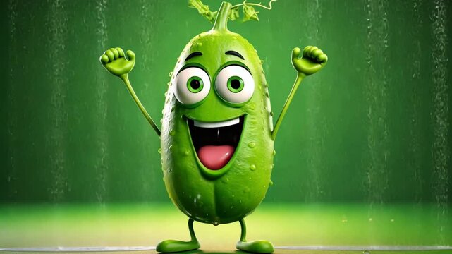 Happy Dancing Pea Pod Character on a Green Background Loop