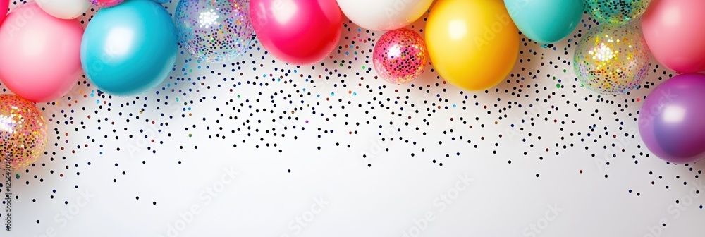 Poster Festive party backdrop with colorful balloons and shimmering tinsel for a minimalist celebration setting. Generative AI