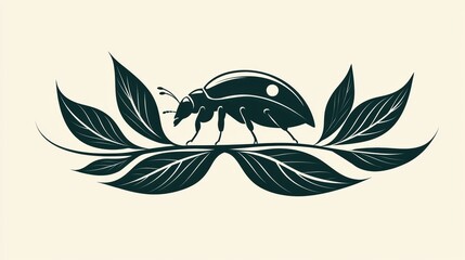 Fototapeta premium A stylized beetle on leaves, symbolizing nature and environmental themes.
