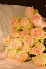 Large bouquet of light-colored roses