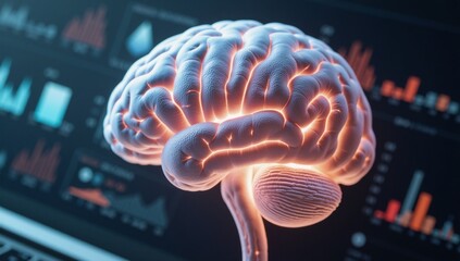 Close-Up Detailed Brain Model with Neural Connections on Futuristic Interface