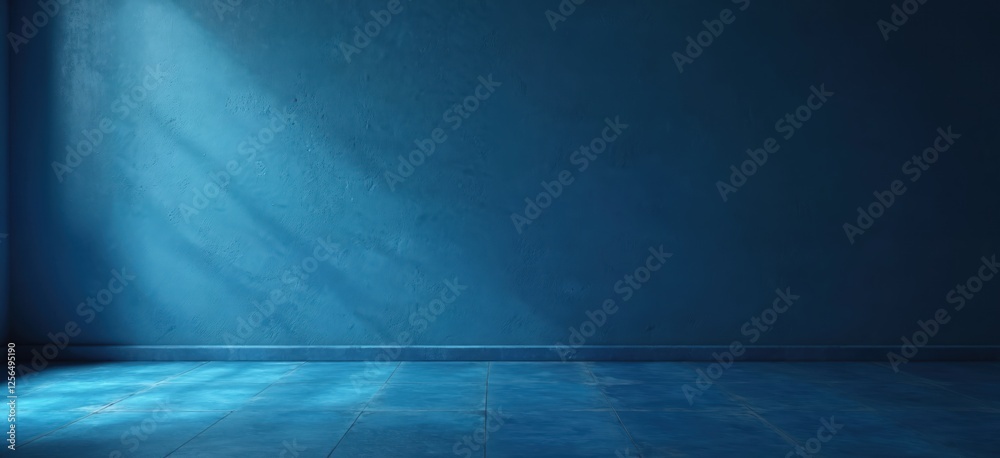Aufkleber blue concrete wall and floor with light and shadow. empty room indoor, studio background. use for pr