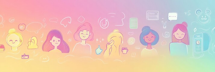 Customer Service Banner Featuring Friendly Support Team with Digital Icons