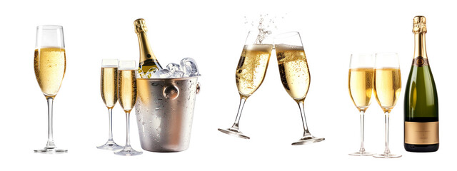 PNG Celebratory champagne glasses clinking, element set on transparent background