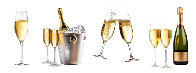 PNG Celebratory champagne glasses clinking, element set on transparent background