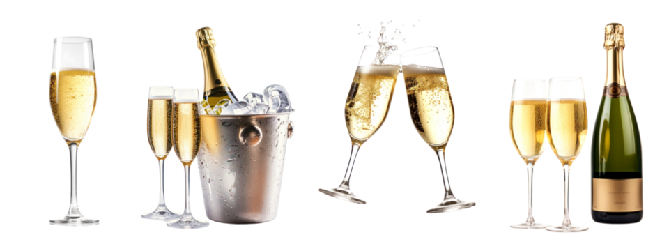 PNG Celebratory champagne glasses clinking, element set on transparent background
