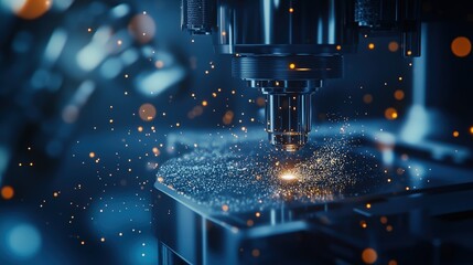 Precision Machining at Work: Automated milling process with sparks flying. Cutting-edge technology for industrial manufacturing with metal components.