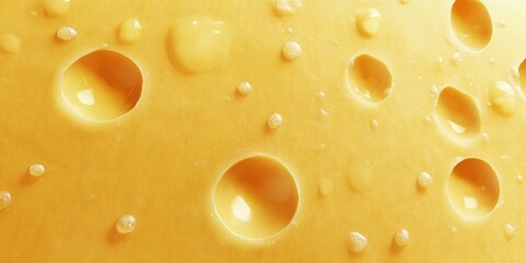 Microscopic view of a slice of cheese with numerous tiny holes or bubbles, emphasizing texture and intricate details.