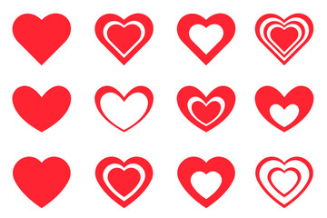 Set of hearts in red color, Red heart icons set vector.