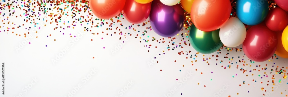 Poster celebrate with vibrant balloons and shimmering decorations in a festive minimalist space for any joy