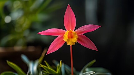 Fototapeta premium Close-up of a vibrant pink and yellow orchid blossom.