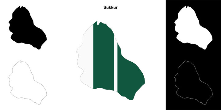 Sukkur blank outline map set