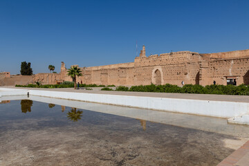 Fototapeta premium El Badi Palace, Marrakech, Morocco, North Africa, Africa. Remains of a 16th century palace whose garden walls and orange grove are still preserved.