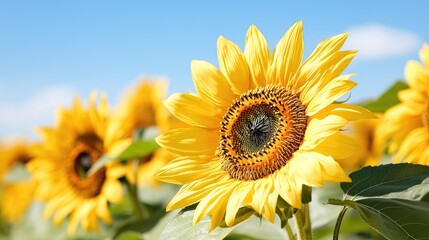 Obraz premium Sunflowers blooming in field, sunny day
