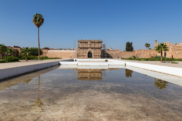 El Badi Palace, Marrakech, Morocco, North Africa, Africa. Remains of a 16th century palace whose...