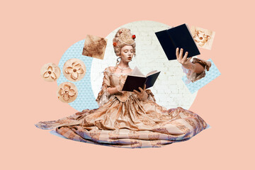 Composite art 3d creative image collage of serious duchess girl hold book read novel bookworm hobby...