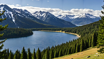 Paysage montagneux avec lac et forêt