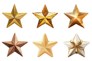 Obraz premium PNG Shiny golden decorative stars collection, element set on transparent background