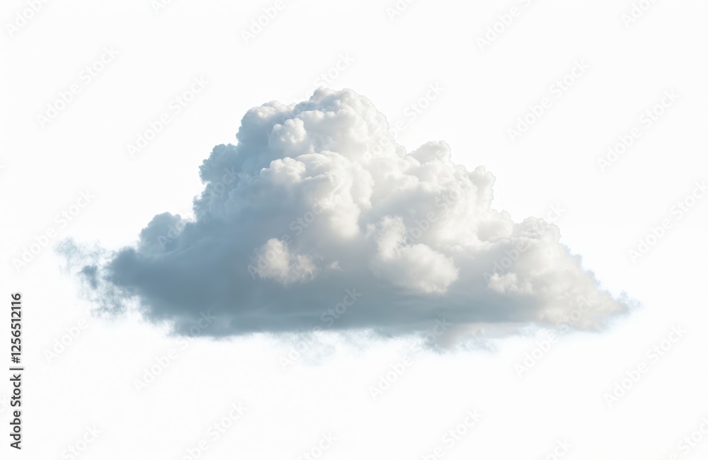 Aufkleber Fluffy white cloud on clear sky background. Cumulus cloudscape with soft texture on white backdrop. Meteorology atmospheric phenomenon for weather forecast templates, clean design projects.