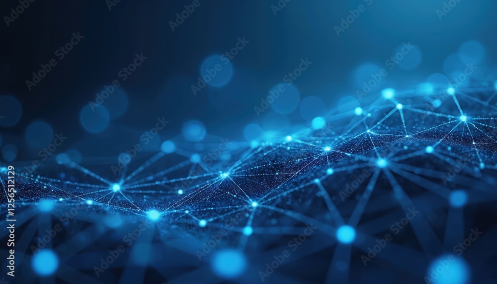 Fototapete Abstract blue polygonal background with interconnected dots, lines. Tech conceptual design for data connection. Geometric business structure, computer network. Scientific research, modern futuristic