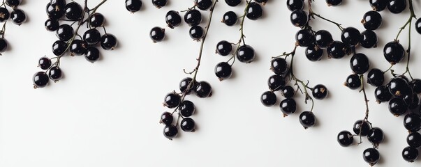 Black currants on white background: elegant display of fresh berries