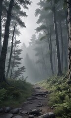 Obraz premium Grey mockup of a magazine cover with a mysterious forest scene, photography, mockup
