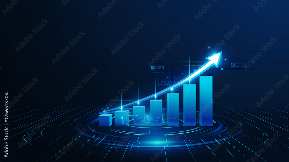 Aufkleber a futuristic 3d financial growth chart with increasing bar graph and an upward arrow representing bu