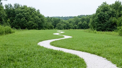 Naklejka premium Winding Pathway Through Lush Green Meadow