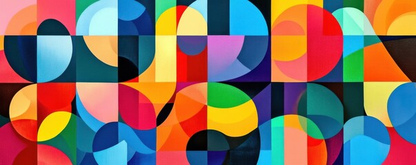 Vibrant abstract geometric mosaic with overlapping colorful shapes