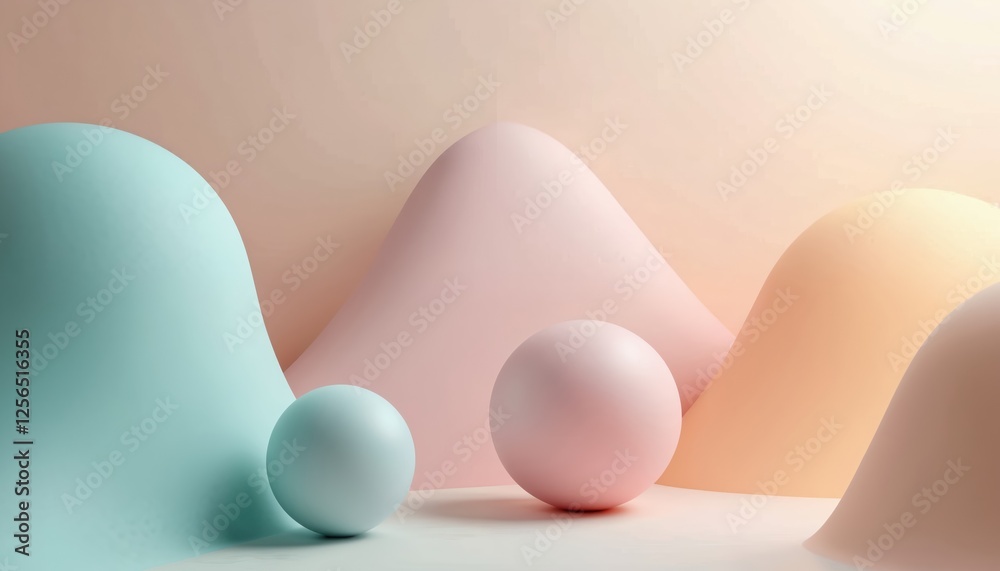 Leinwandbilder geometric 3d smooth pastel shapes include spheres on light color abstract background. modern generat