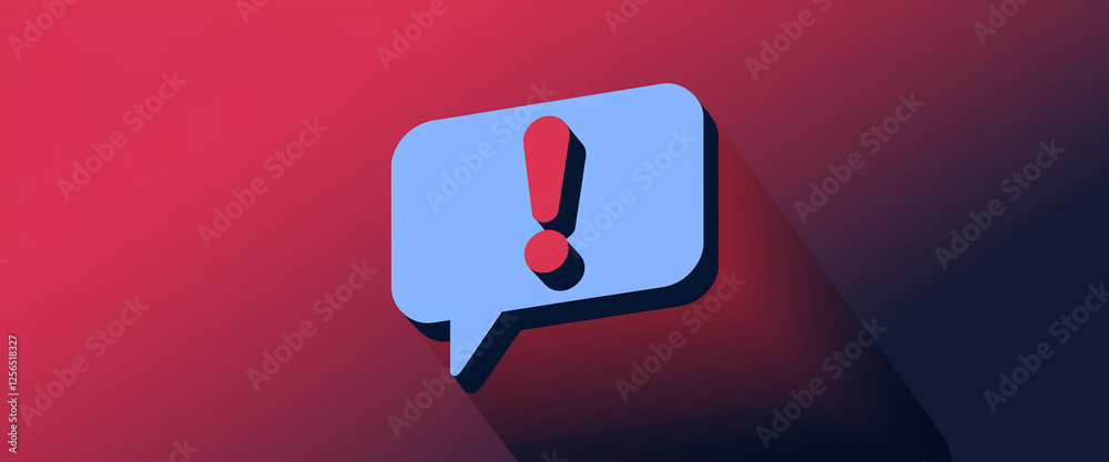 Poster a 3d speech bubble with a red exclamation mark symbolizing a warning or alert message, set against a